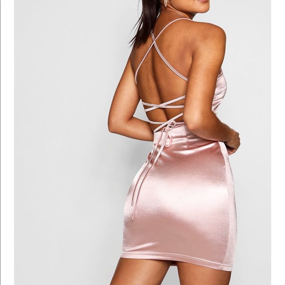 NWT Pink satin boohoo bodycon dress